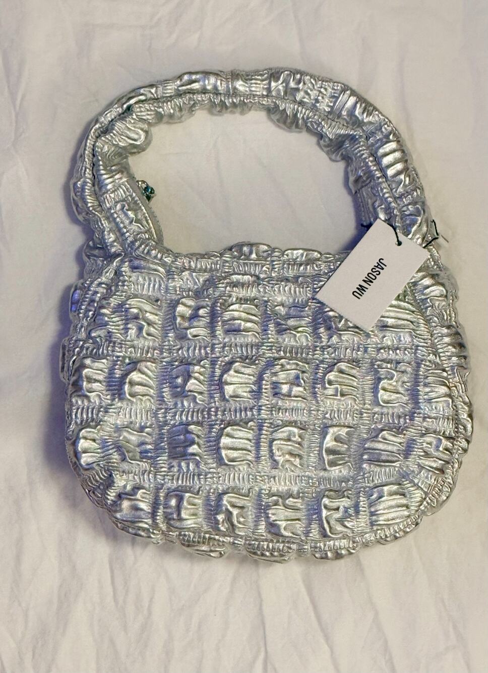 NWT Jason Wu Fay Vegan Leather Bubble Baguette Shoulder Bag Silver